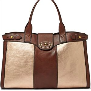 FOSSIL VRI Brown Leather Weekender Bag